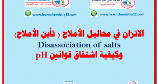 الاتزان في محاليل الأملاح ( تأين الأملاح ) Disassociation of salts  وكيفية اشتقاق قوانين pH