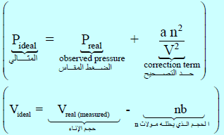 معادلة الحالة فان در فالز لوصف حالة الغاز الحقيقي