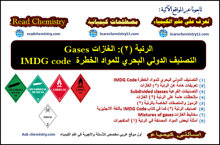 البضائع الخطرة: الرتبة (2) الغازات (قابلة للاشتعال - مضغوطة - سامة)